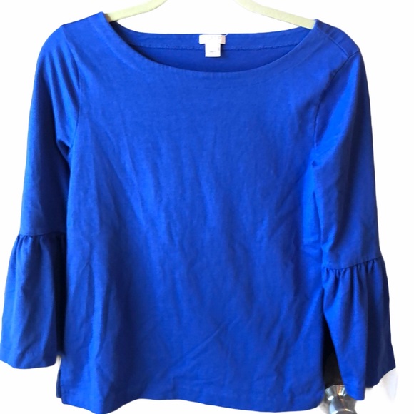 J. Crew Tops - J. CREW ROYAL BLUE COTTON LONG SLEEVE TOP WITH SLEEVE DRTAIL- LIKE NEW SIZE XS
